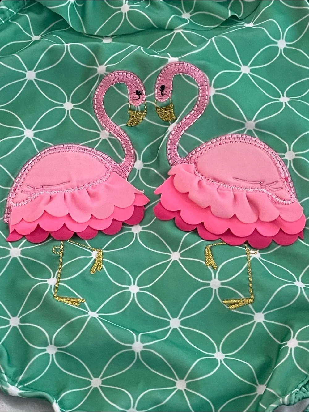 crown & ivy Green One-Piece Swimsuit with Pink Flamingos